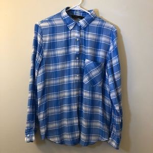 Zara blue and white plaid button down shirt